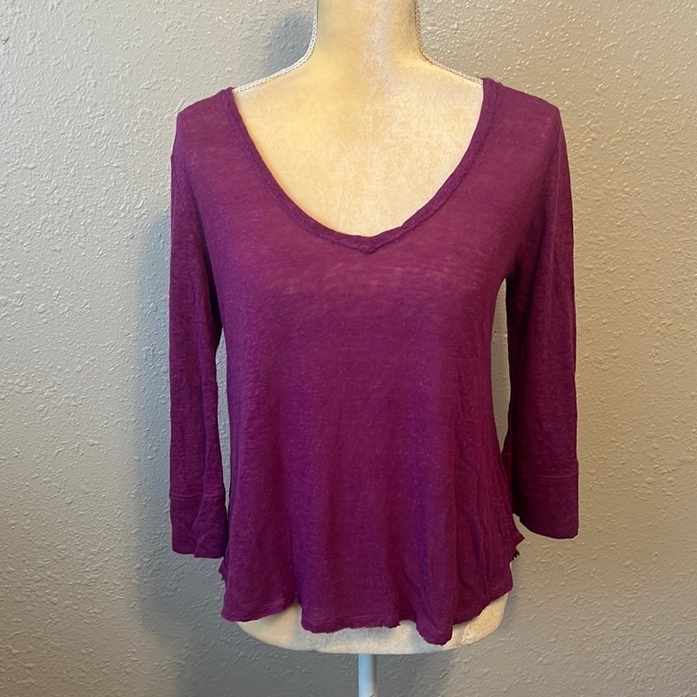 Free People Beach Purple Linen Blend V-Neck Size XS